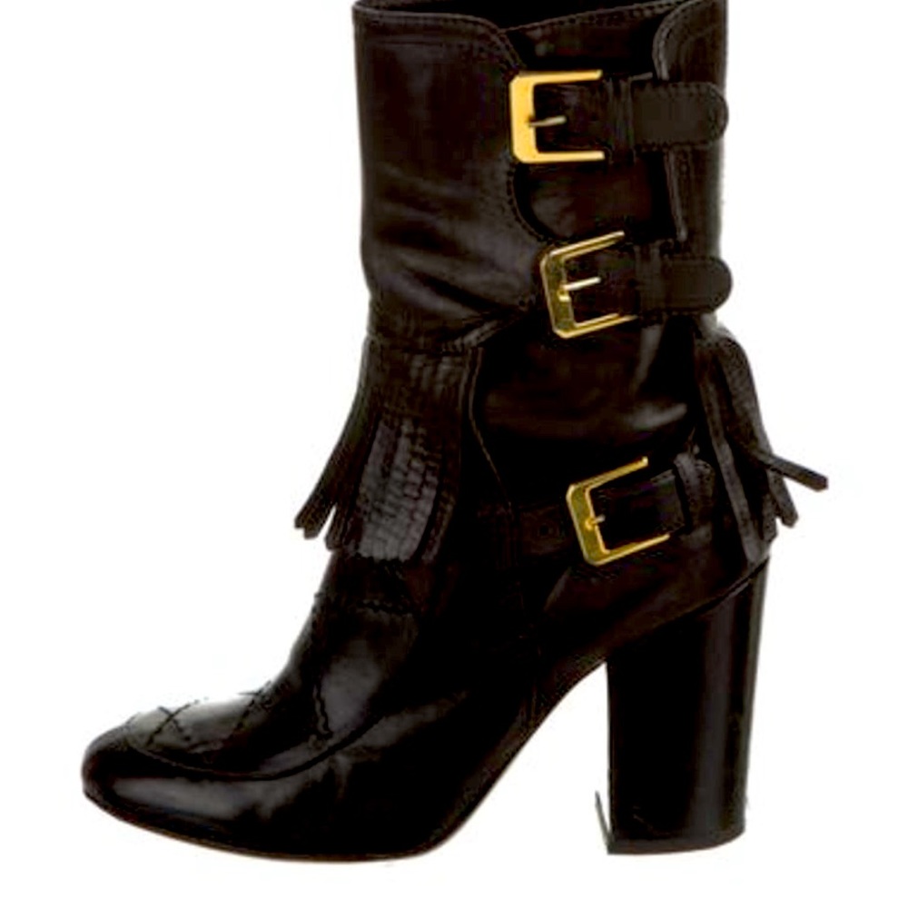 Laurence Dacade Ankle Moto Boot
Round-Toes with Fringe,Multistrap Buckle Closure